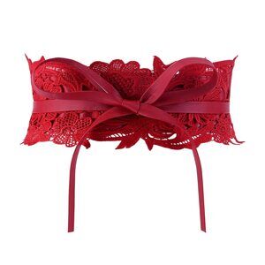 Fashion Women Faux Leather Bow Tie Waistband Elastic Stretch Waist 9699